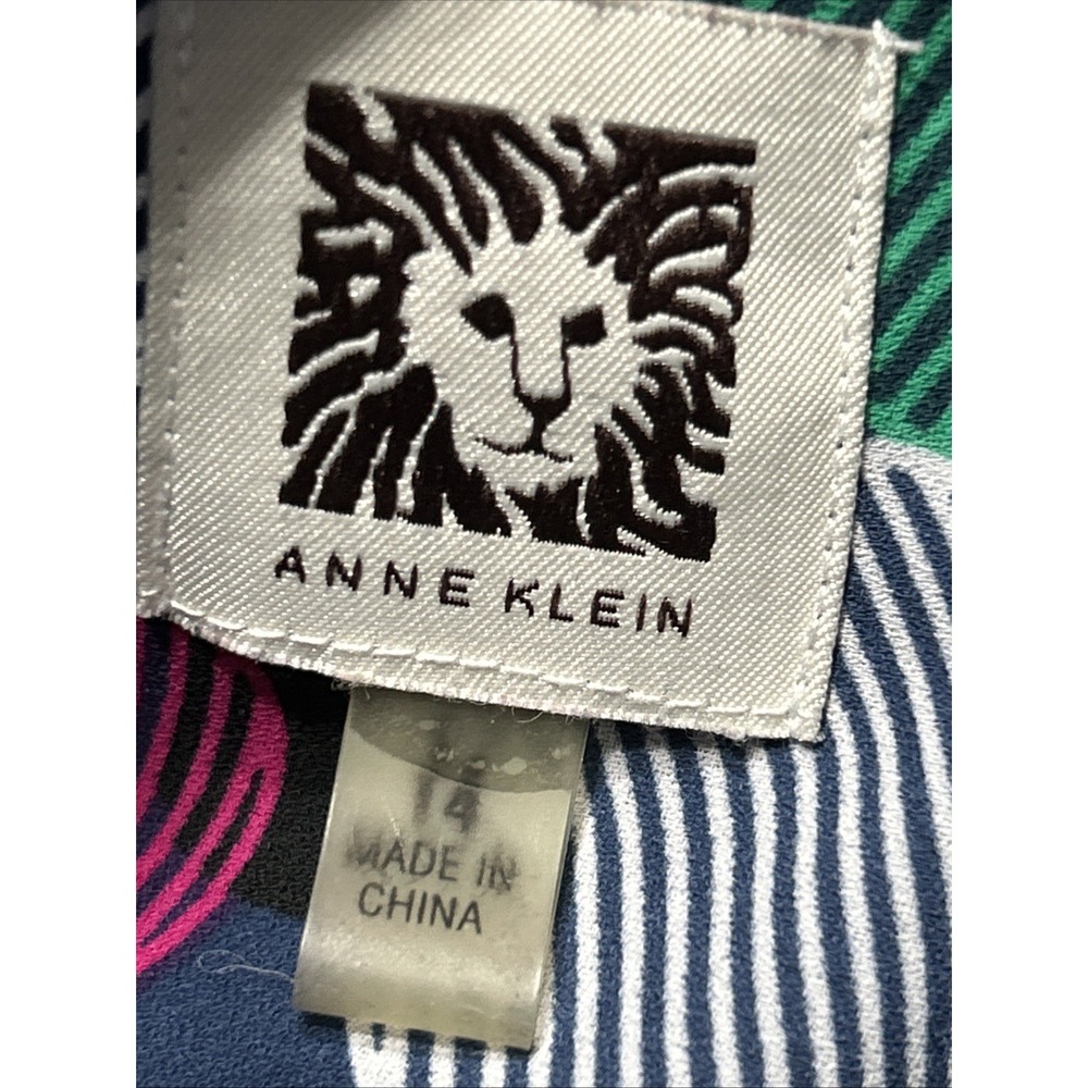 ANNE KLEIN Long Sleeve Printed Chiffon Blouse Circles Sz 14 EUC Gorgeous - Picture 7 of 8